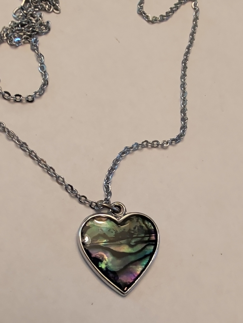 Silver Hnart Abalone Pendant Necklace - Iridescent Green Purple - Women Jewelry